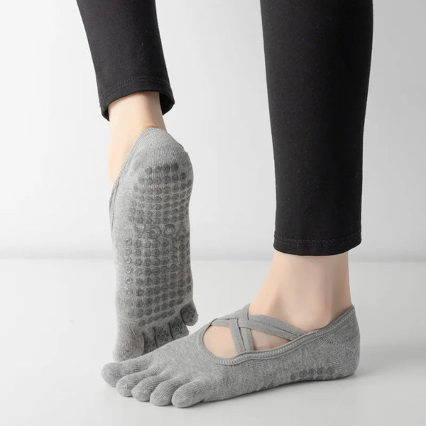 1/4 Pairs New Women Anti Slip Pilates Socks Five Toe Silicone Non-Slip Yoga Sock Bandage Ladies Fitness Sports Cotton Sock