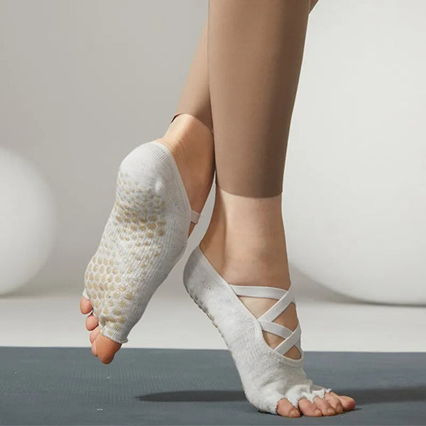 Ladies Yoga Socks Non Slip Grips Pilates Socks Pure Barre Ballet Toeless Socks Breathable Ankle Yoga Socks Women Fitness Socks