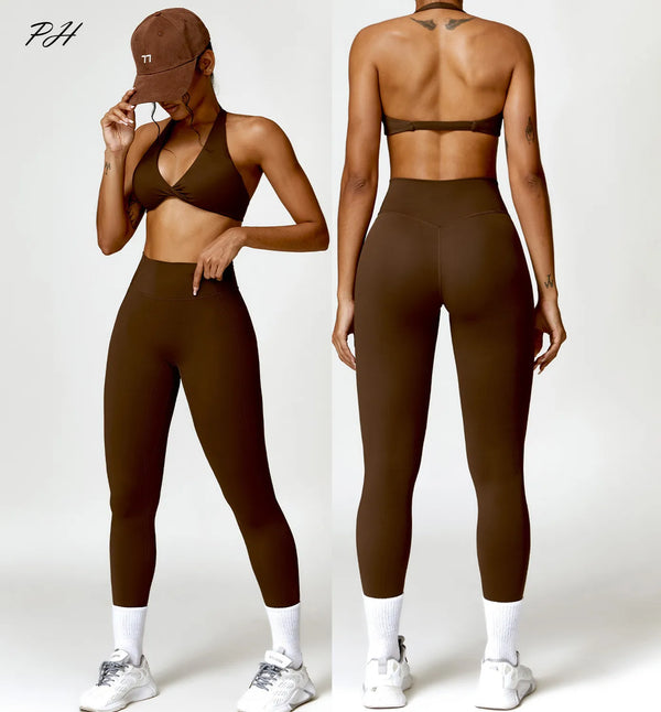 Nude-Feel Bra and Legging Set - Stone