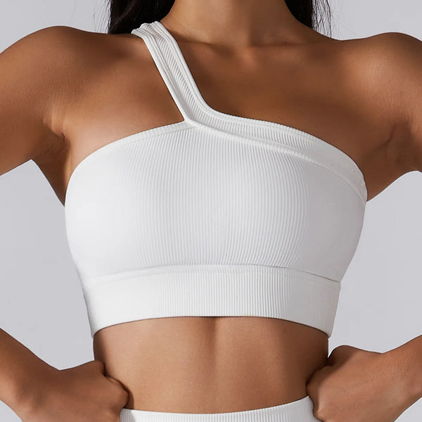 Ribbed Single-Shoulder Yoga Bra - Graphite