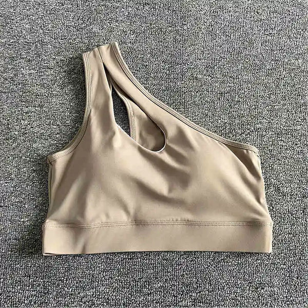 Ribbed One-Shoulder Strappy Top - Beige