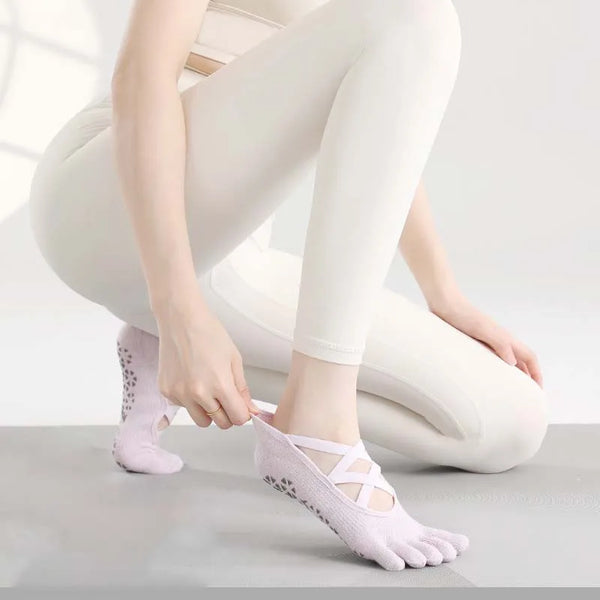 High Quality Yoga Socks Breathable Five Toed Pivot Barre Dot Silicone Non-slip Women Full Toe Fitness Dance Pilates Grip Socks