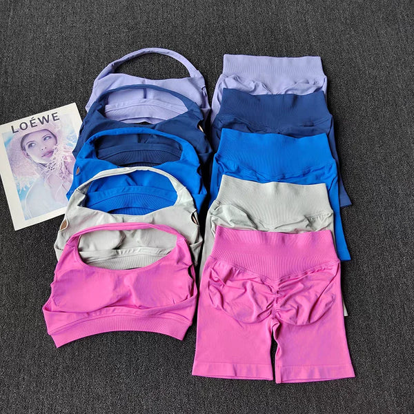 Halter Bra and Shorts Yoga Set - Blush