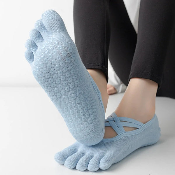 1/4 Pairs New Women Anti Slip Pilates Socks Five Toe Silicone Non-Slip Yoga Sock Bandage Ladies Fitness Sports Cotton Sock