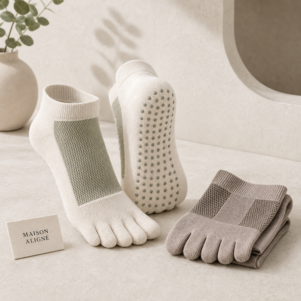 Mesh-Panel Breathable Grip Socks by Maison Aligné