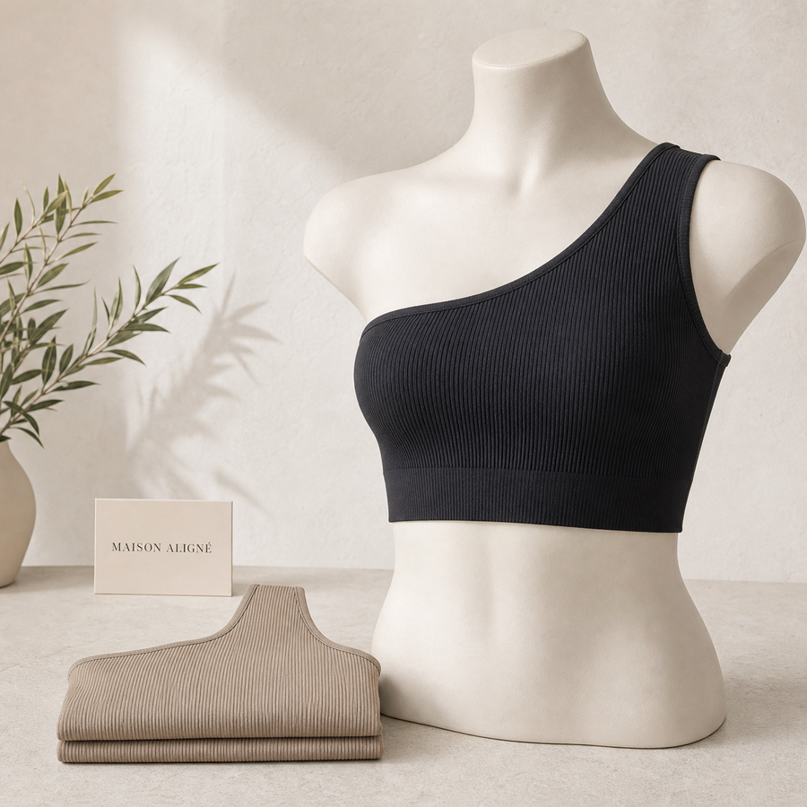 Asymmetric Ribbed Crop Top - Clay by Maison Aligné