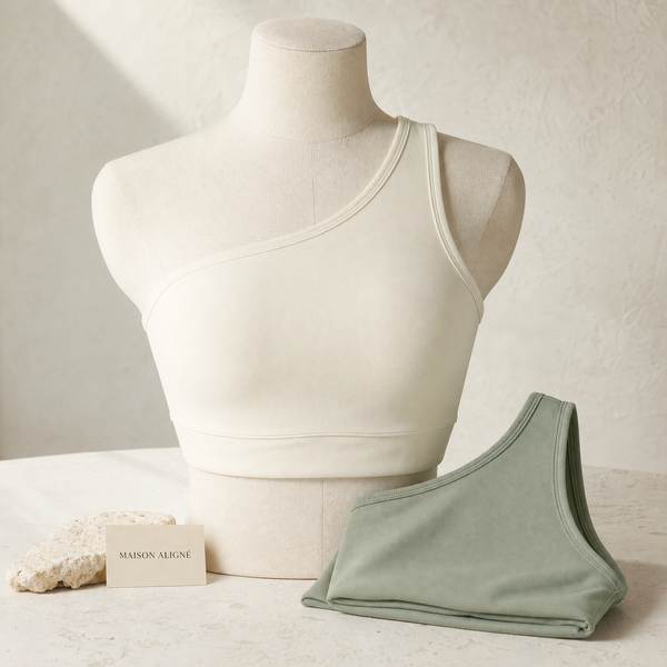 Ribbed Single-Shoulder Yoga Bra - Graphite by Maison Aligné