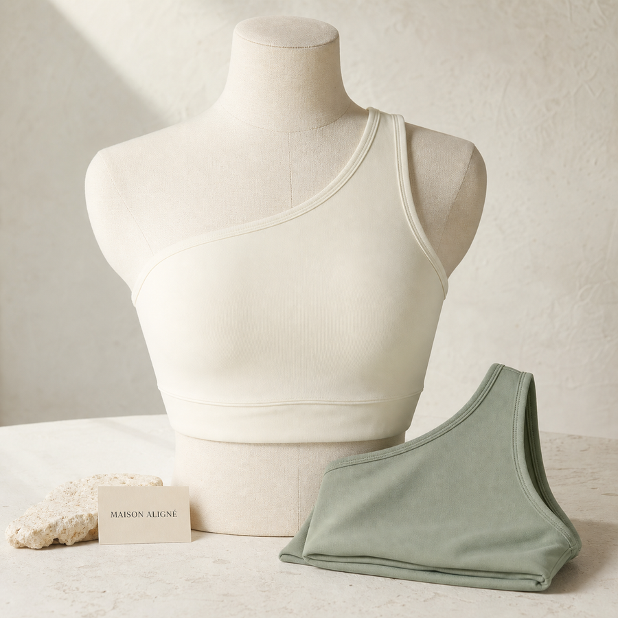 Ribbed Single-Shoulder Yoga Bra - Graphite by Maison Aligné